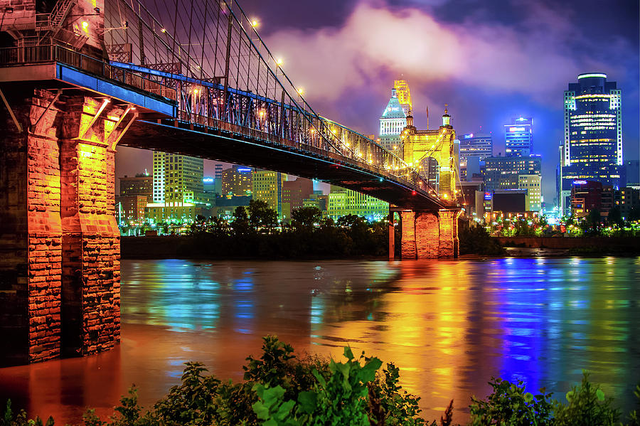 Cincinnati Skyline Photograph - Colorful Cincinnati Skyline Cityscape by Gregory Ballos