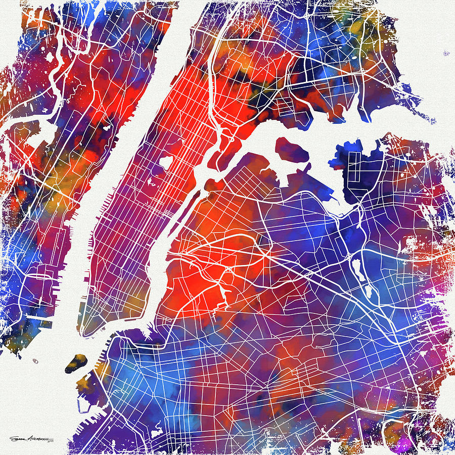 Colorful Cities - City Map New York  Digital Art by Serge Averbukh