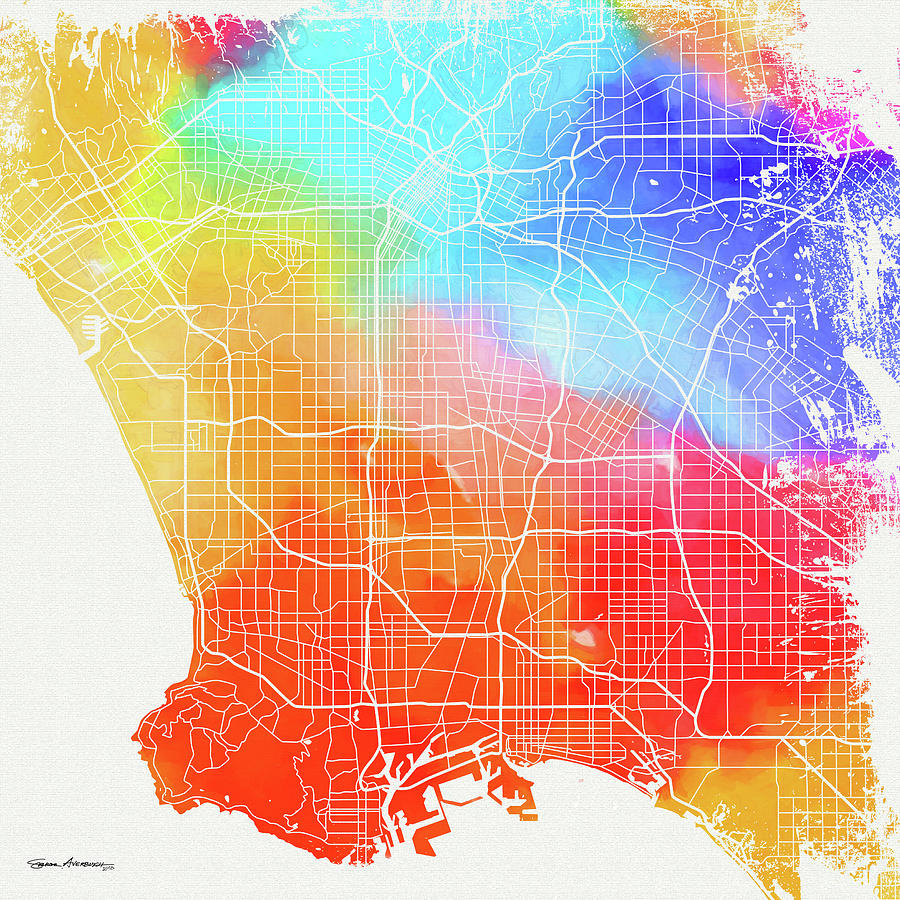 Colorful Cities - City Map of Los Angeles Digital Art by Serge Averbukh