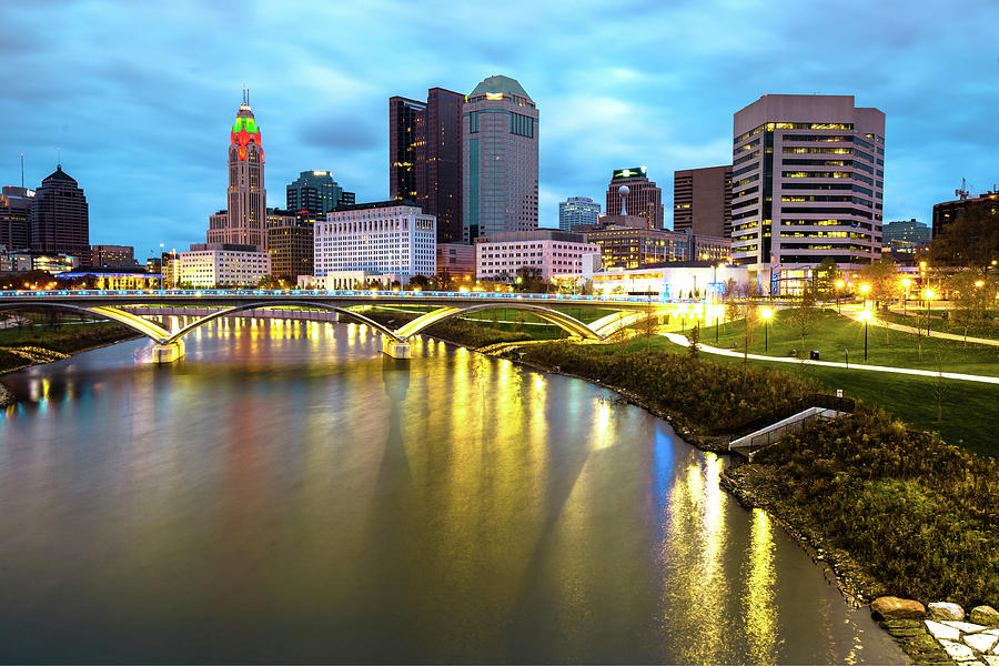 Columbus Photograph - Colorful Columbus Ohio - Night Skyline Photography by Gregory Ballos