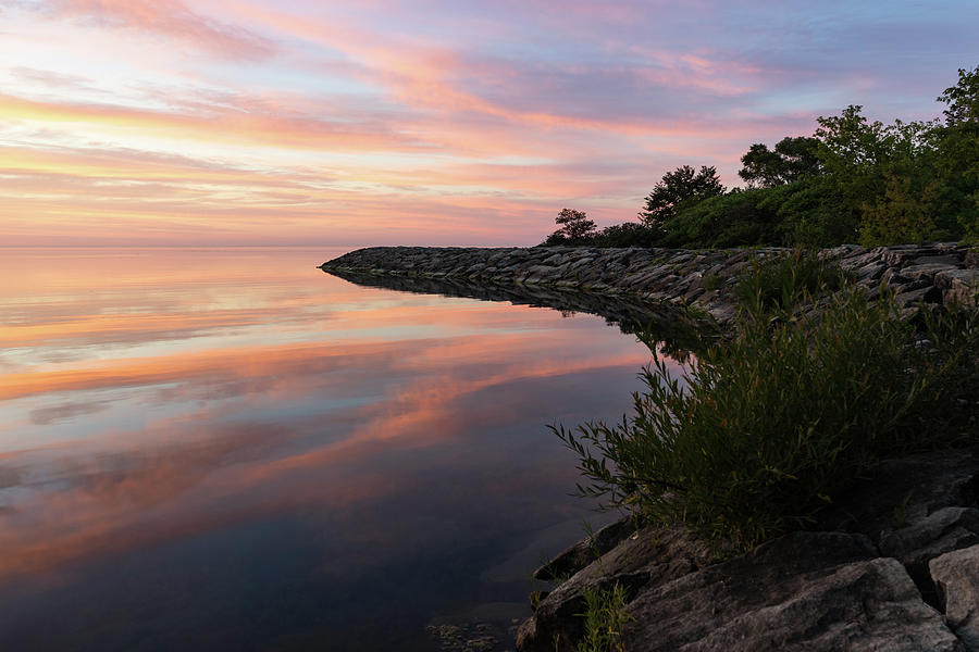 Colorful Cove - Still and Soft Dawn on Lake Ontario Photograph by Georgia Mizuleva