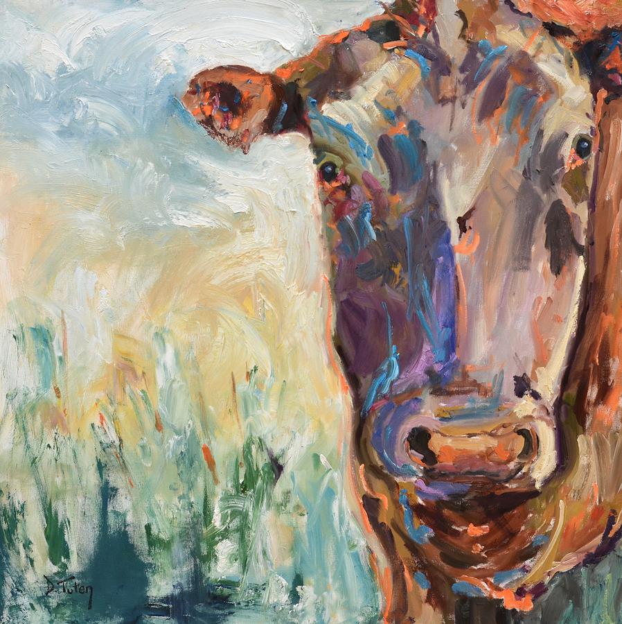 Colorful Cow Portrait Painting by Donna Tuten