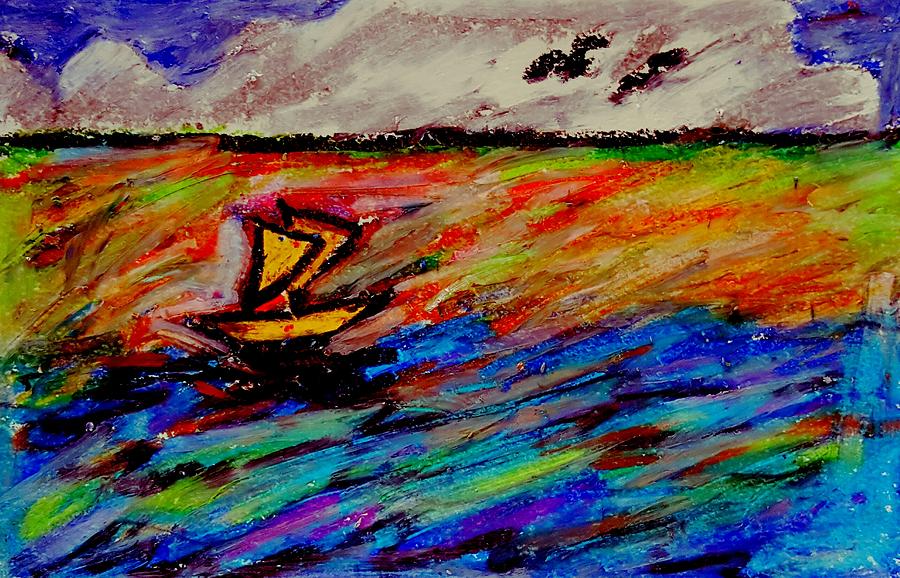 Colorful day at the ocean Drawing by Hae Kim