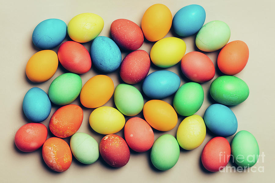 Egg Photograph - Colorful eggs on a creamy background. by Michal Bednarek