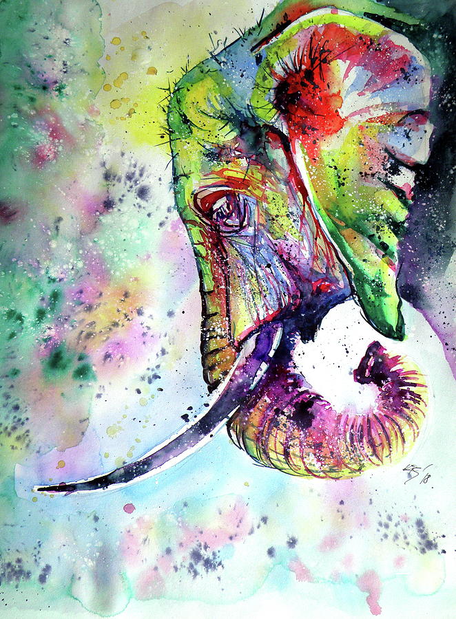 Colorful elephant dreaming Painting by Kovacs Anna Brigitta