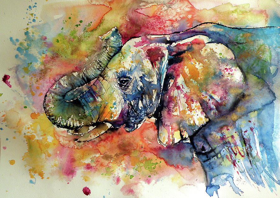 Elephant Painting - Colorful elephant II by Kovacs Anna Brigitta
