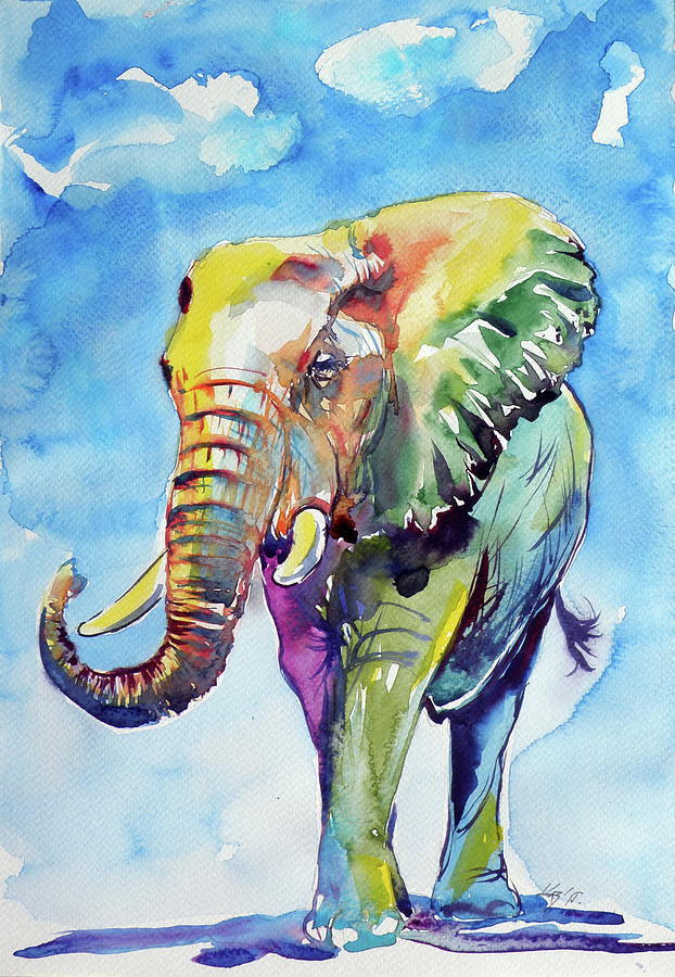 Wildlife Painting - Colorful elephant in big by Kovacs Anna Brigitta