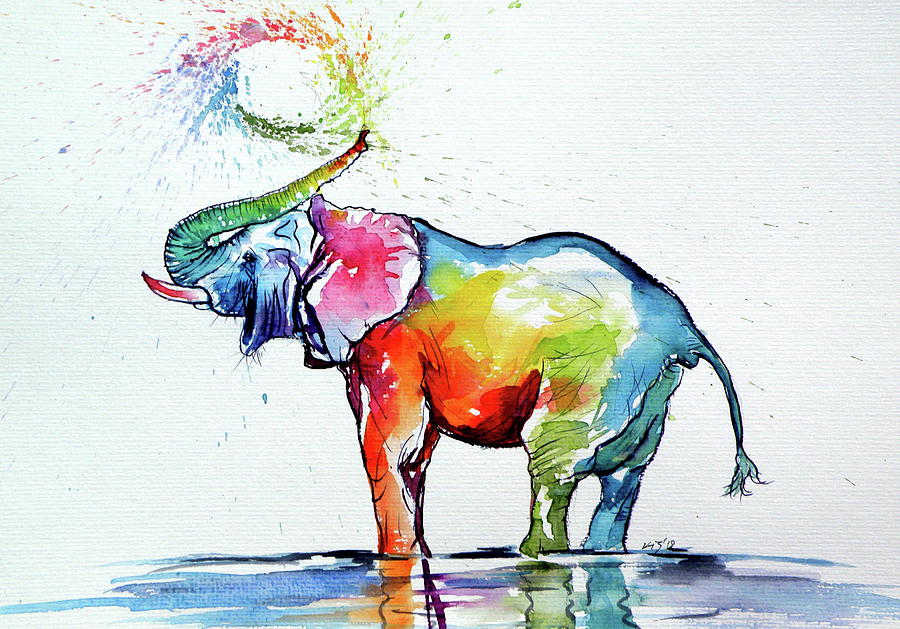 Colorful elephant playing V Painting by Kovacs Anna Brigitta