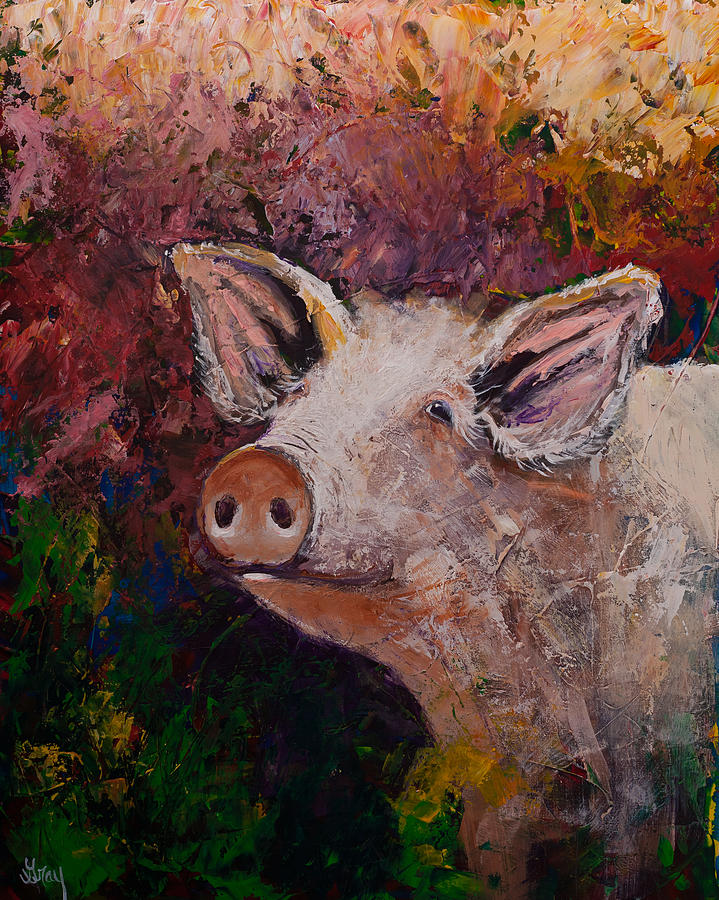 Colorful Expressionist Pig Pakket Knife Painting Painting by Gray Artus