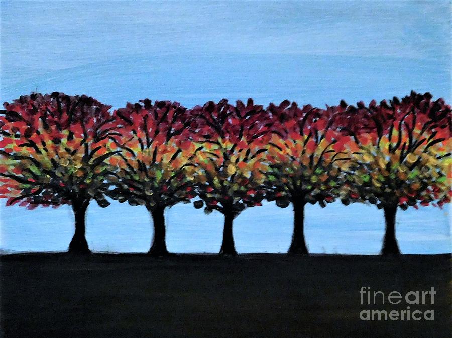 Colorful Fall Tree Line Up Painting