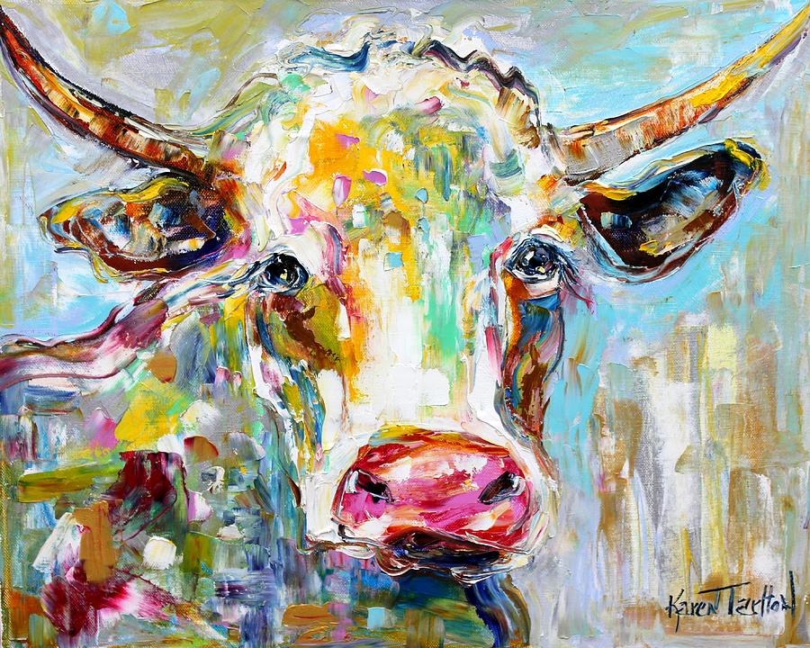 Cow Painting - Colorful Fancy Longhorn by Karen Tarlton