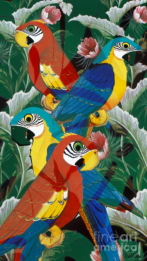 parrot art prints - Introverted Parrots Painting by Sharon Hudson