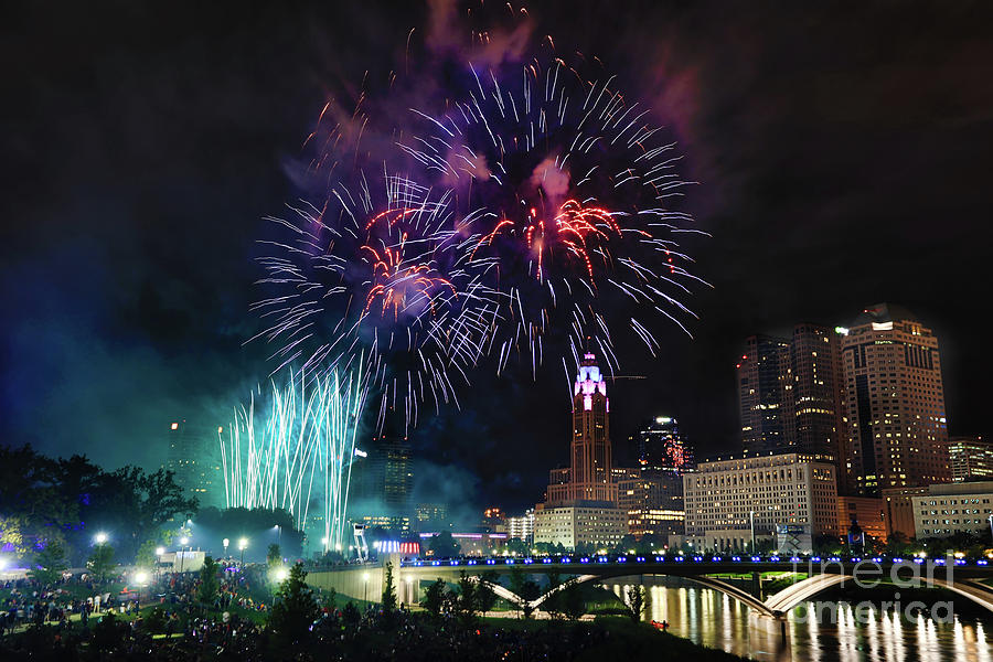 Colorful fireworks in downtown columbus, Ohio Photograph by Pam Burley