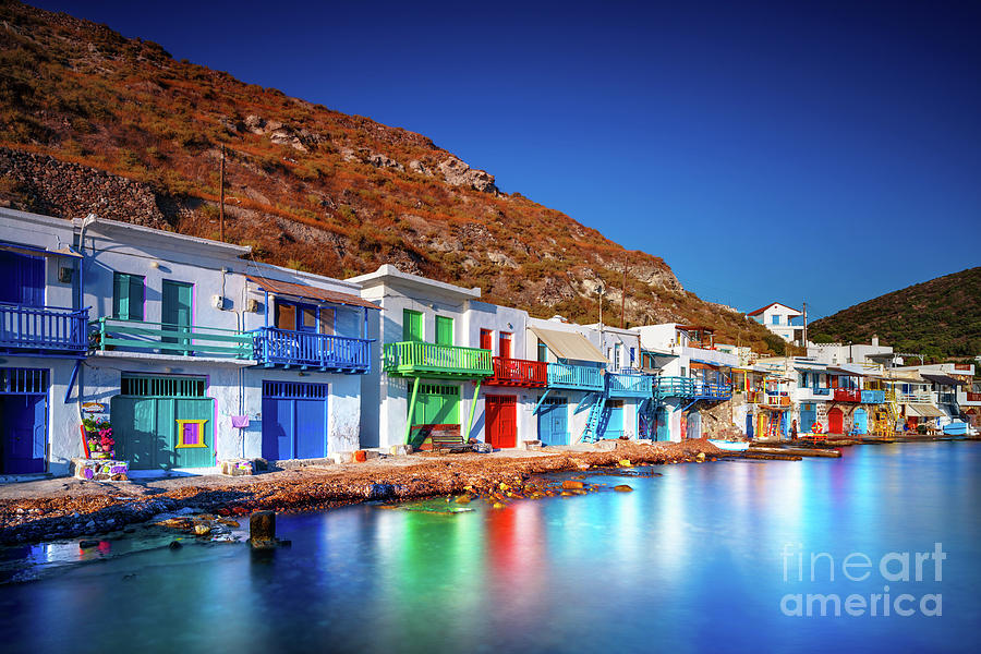 Colorful fisherman houses, Greece Photograph by Anna Om