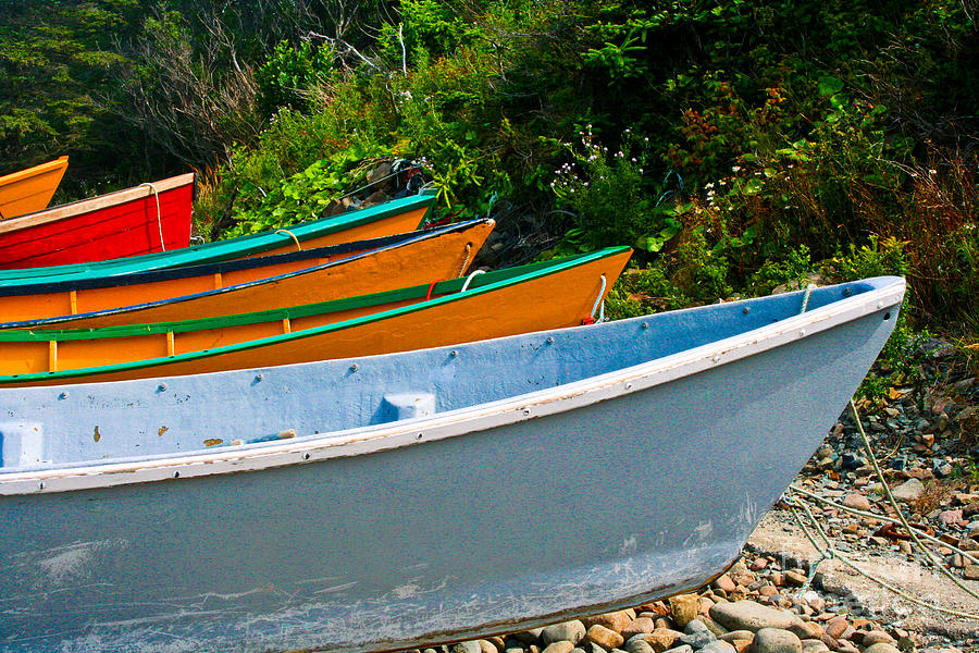 Colorful Fishing Boats on a Rocky Shore  Grand Manan Photograph by Thomas Marchessault