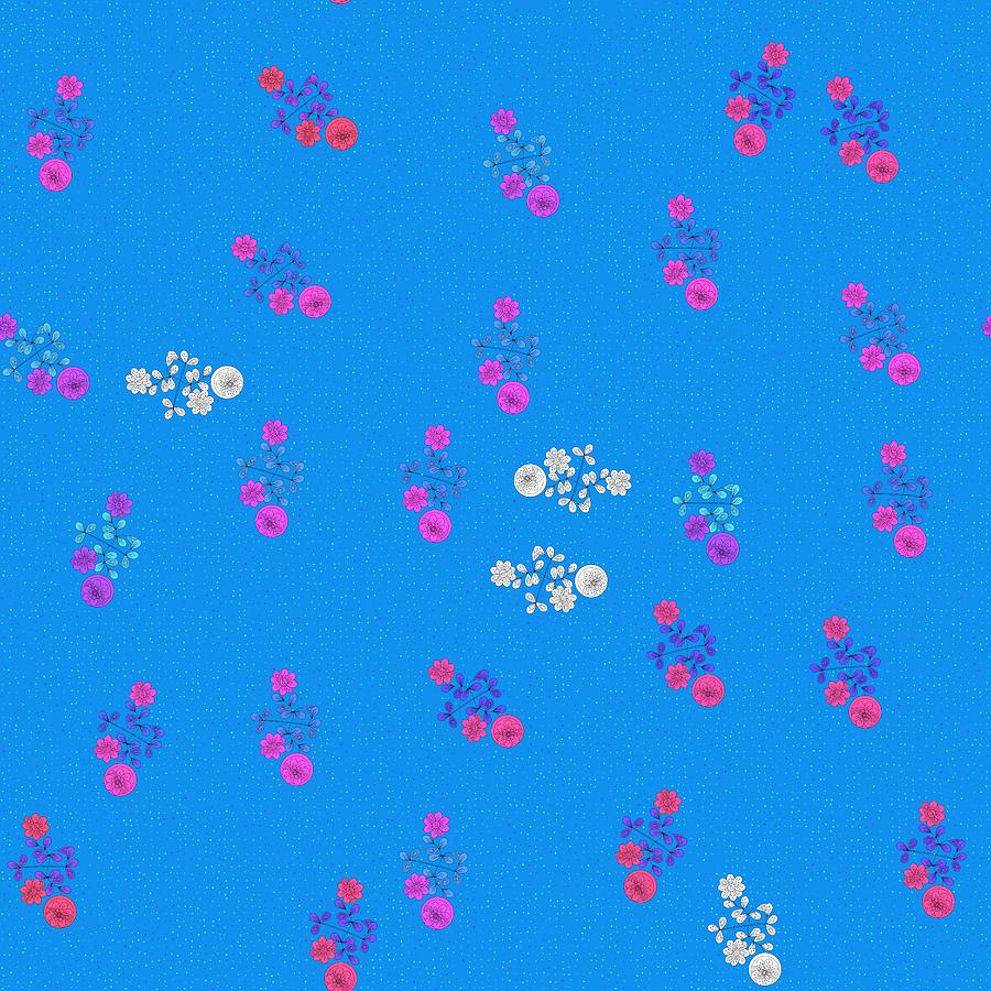 Colorful Floral Pattern On Blue Digital Art