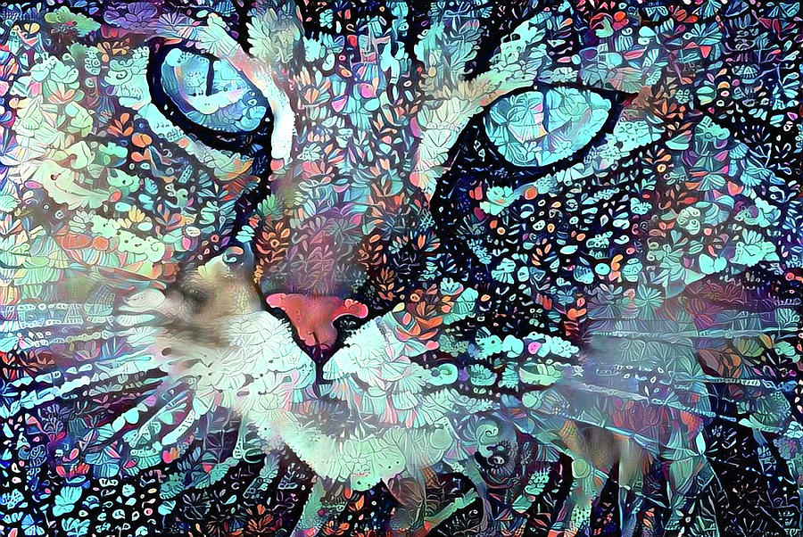 Colorful Flower Cat Art - A Cat Called Blue Digital Art by Peggy Collins