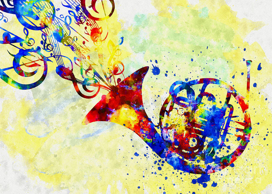 Colorful French Horn Mixed Media by Olga Hamilton