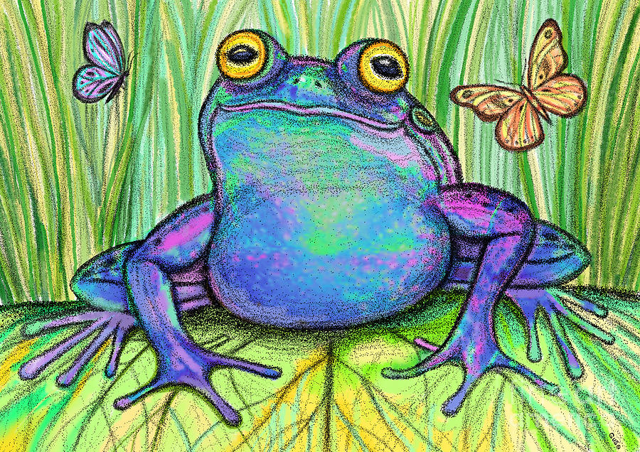 Amphibians Digital Art - Colorful Frog and Butterflies by Nick Gustafson