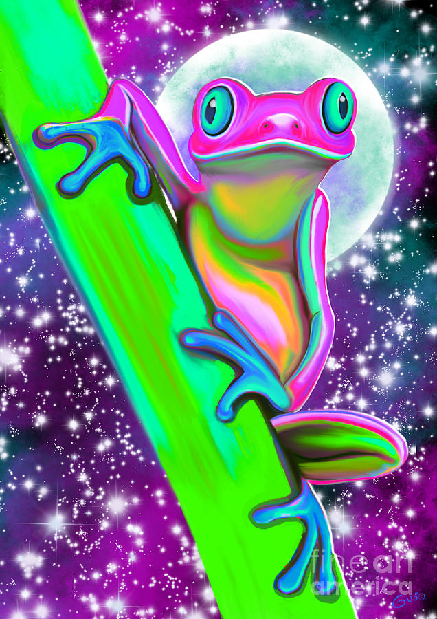 Amphibians Painting - Colorful Frog in the Moonlight by Nick Gustafson