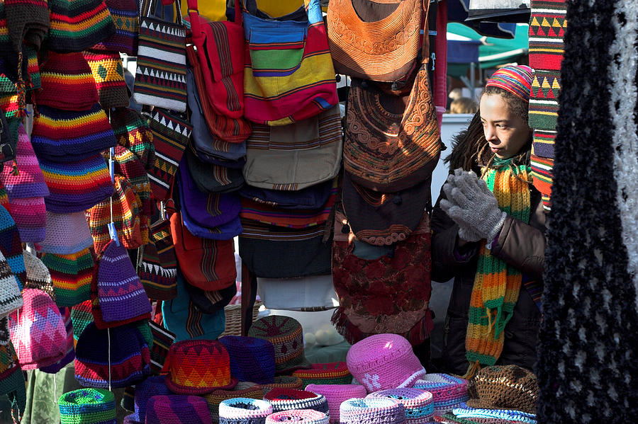Colorful Hat Lady At The Market Photograph