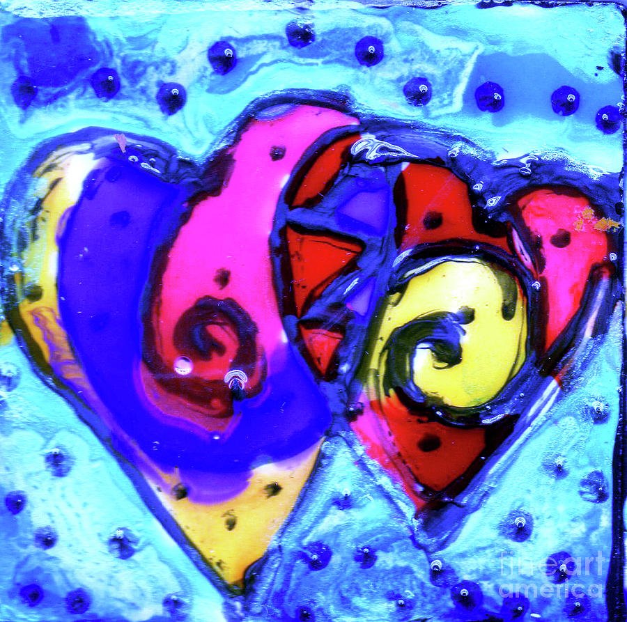 Colorful Hearts Equals Crazy Hearts Enamel Magnet Painting by Genevieve Esson
