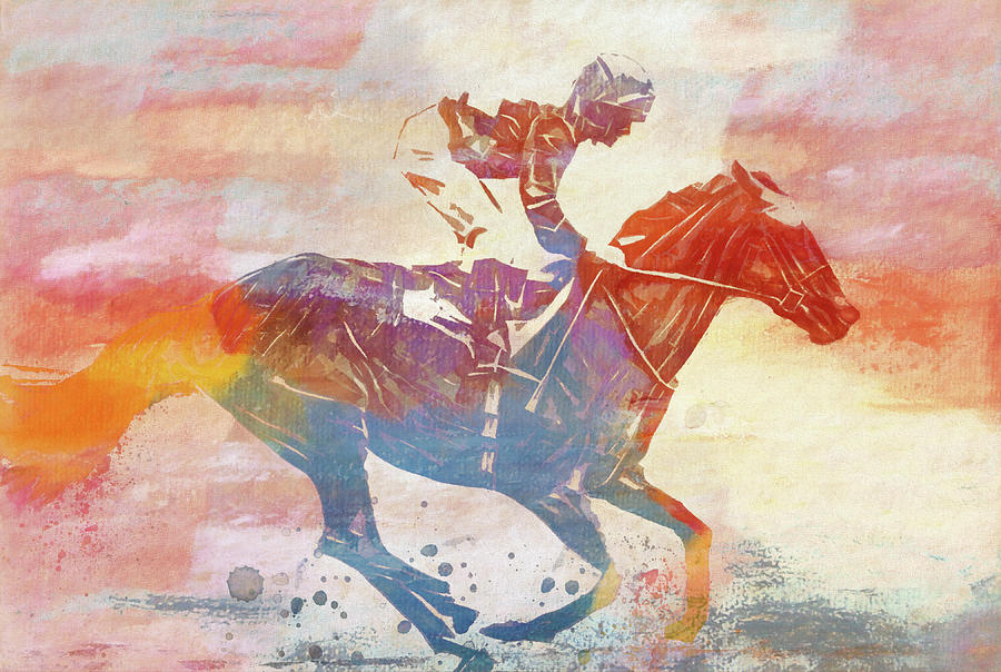 Colorful Horse Race Mixed Media by Dan Sproul