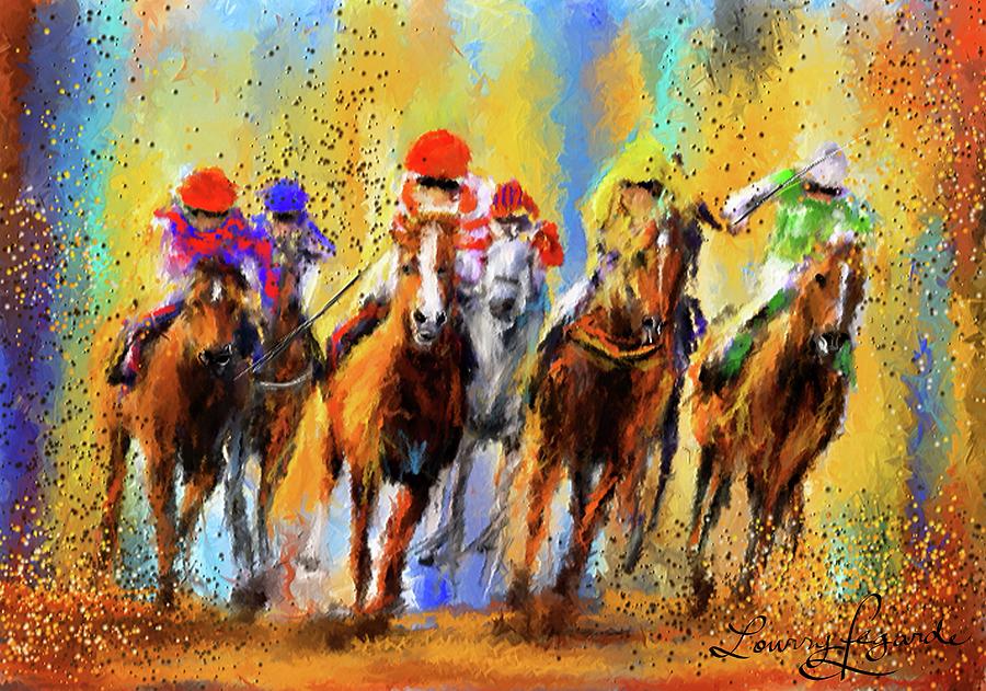 Colorful Horse Racing Impressionist Paintings Painting by Lourry Legarde