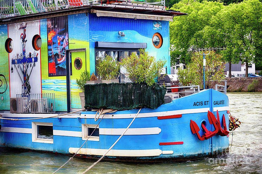 Transportation Photograph - Colorful Houseboat on the Saone River by George Oze