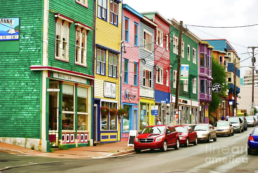 Colorful houses in St Johns in Newfoundland Digital Art by Les Palenik