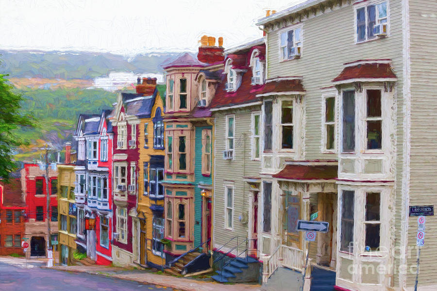 Colorful houses in St. Johns, NL Digital Art by Les Palenik