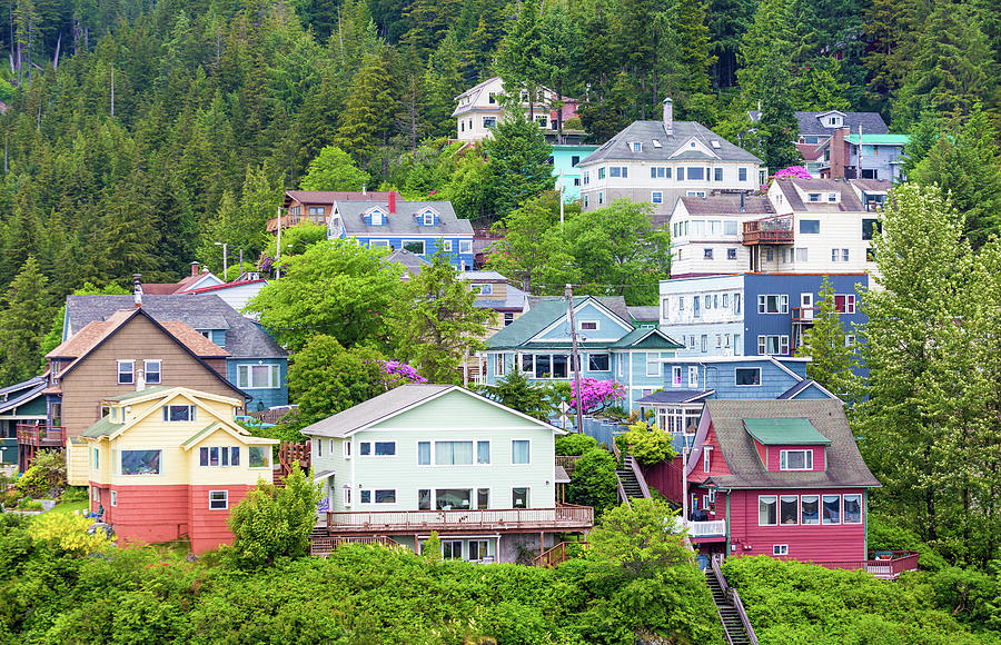 Colorful Houses on Ketchikan Hillside Photograph by Darryl Brooks