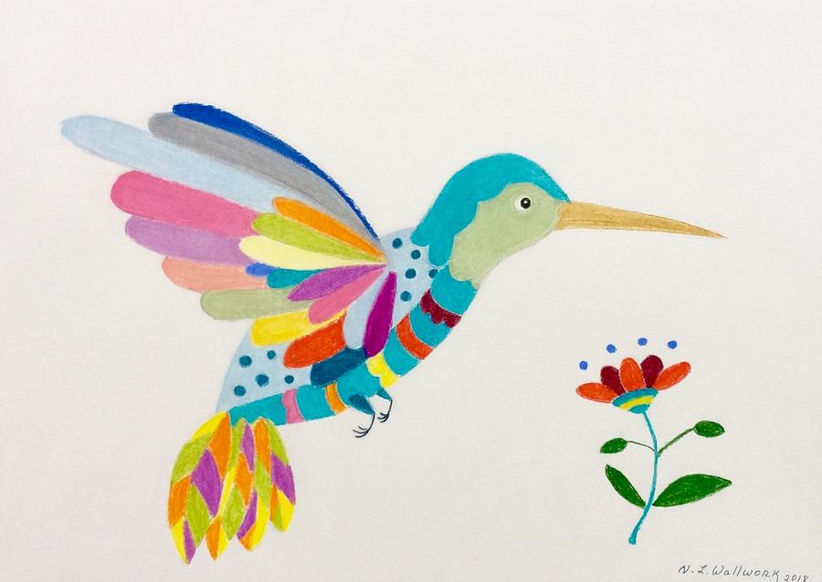 Colorful Hummingbird  Pastel by Natalia Wallwork