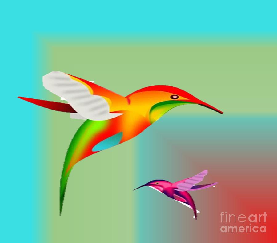 Colorful Hummingbirds Painting