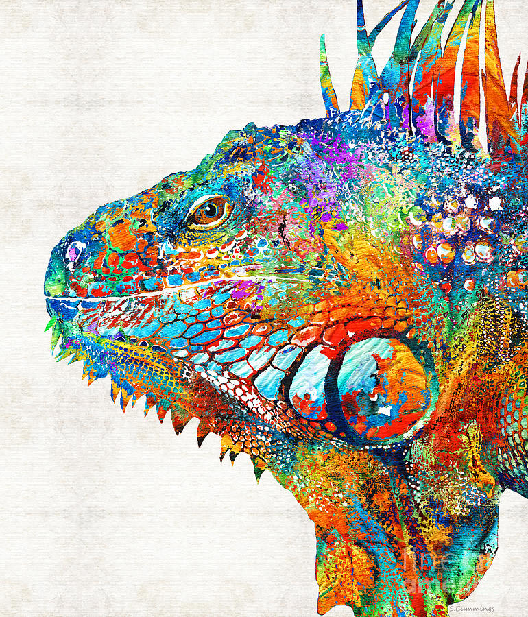 Reptile Painting - Colorful Iguana Art - One Cool Dude - Sharon Cummings by Sharon Cummings