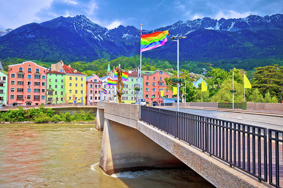 Colorful Innsbruck architecture and Inn river view Photograph by Brch Photography