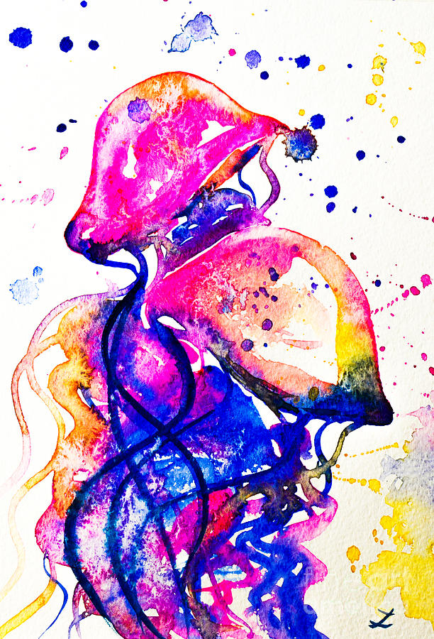 Colorful Jellyfish Painting by Zaira Dzhaubaeva