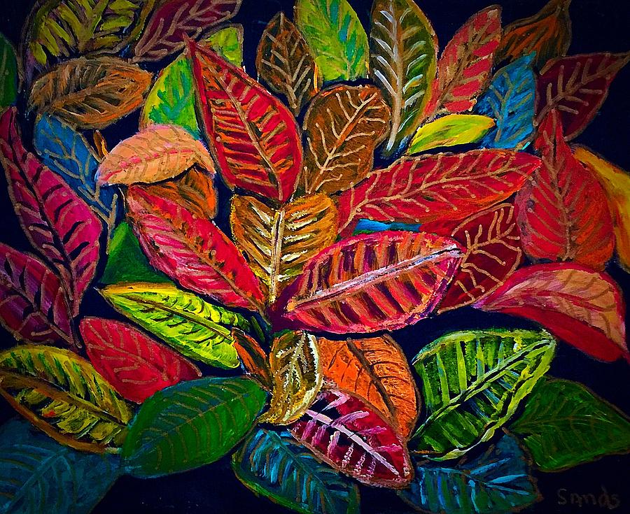 Colorful Croton Leaves Painting by Anne Sands