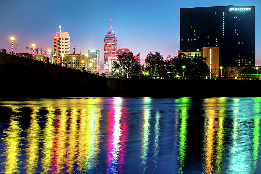 Colorful Lights of Indianapolis Skyline Nights Photograph by Gregory Ballos