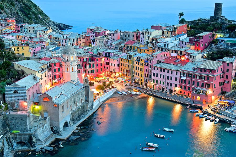 City Photograph - Colorful Lights of Vernazza by Frozen in Time Fine Art Photography