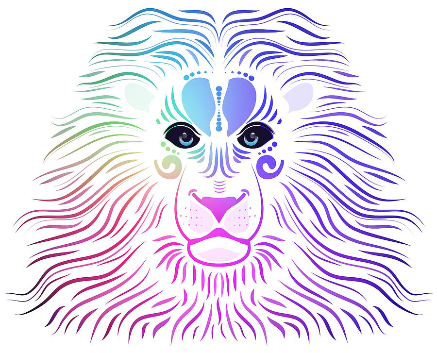 Colorful Lion Line Art Digital Art by Serena King