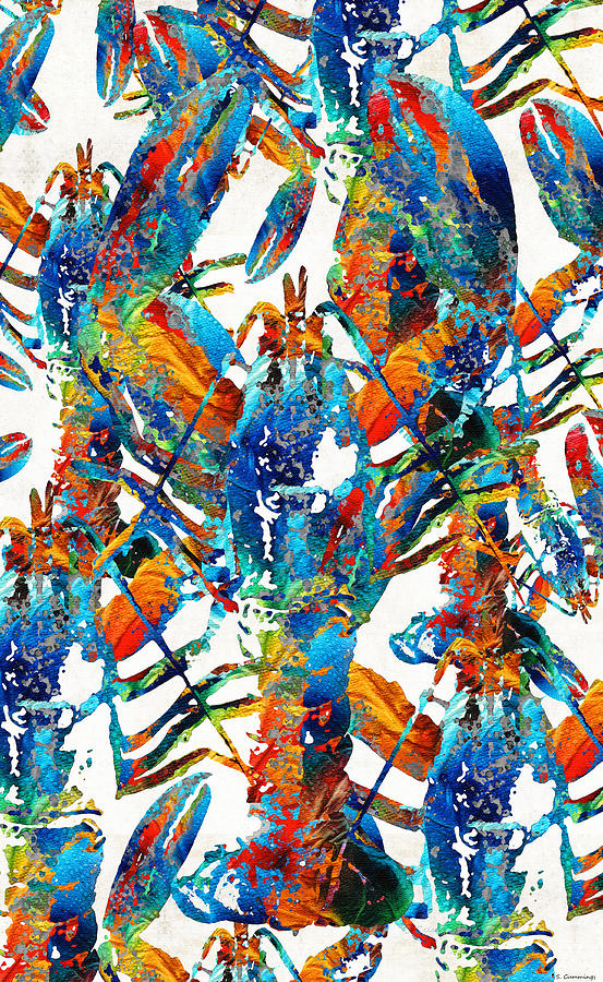 Colorful Lobster Collage Art - Sharon Cummings Painting by Sharon Cummings