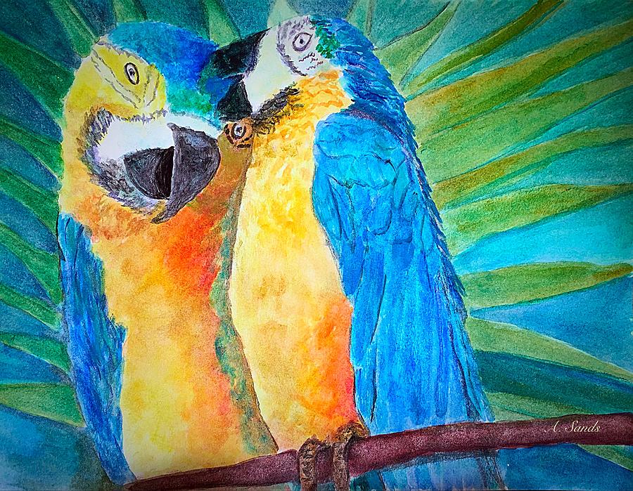 Colorful Macaws Painting by Anne Sands