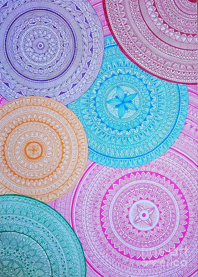 Mandala Drawing - Colorful mandala by Mona Kamal