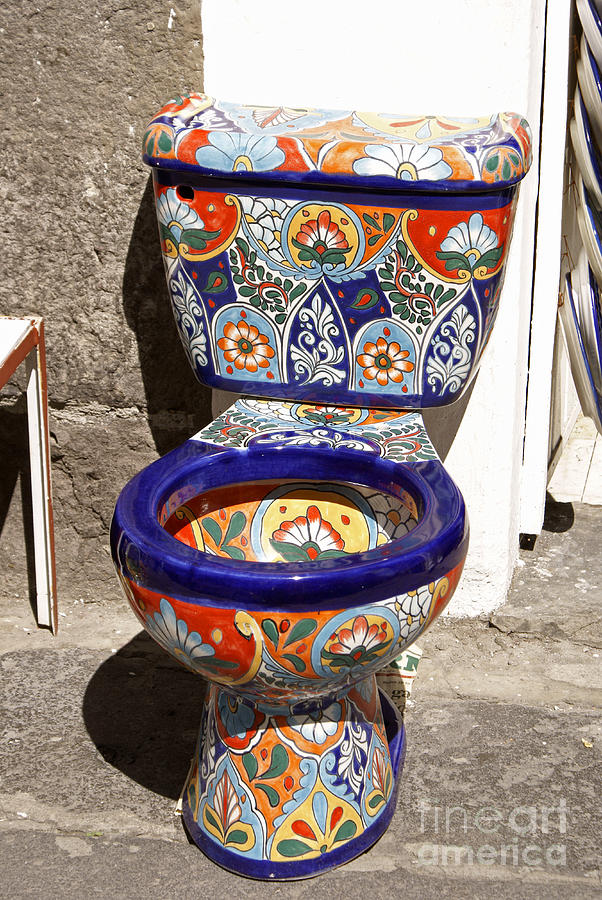 Mexican Talavera Toilet Set Bathroom Handcrafted Puebla 