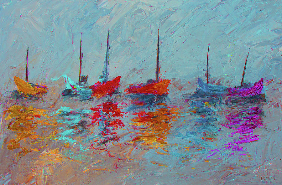 Colorful Modern Impressionistic Sailboat Painting 2 Painting by Ken Figurski