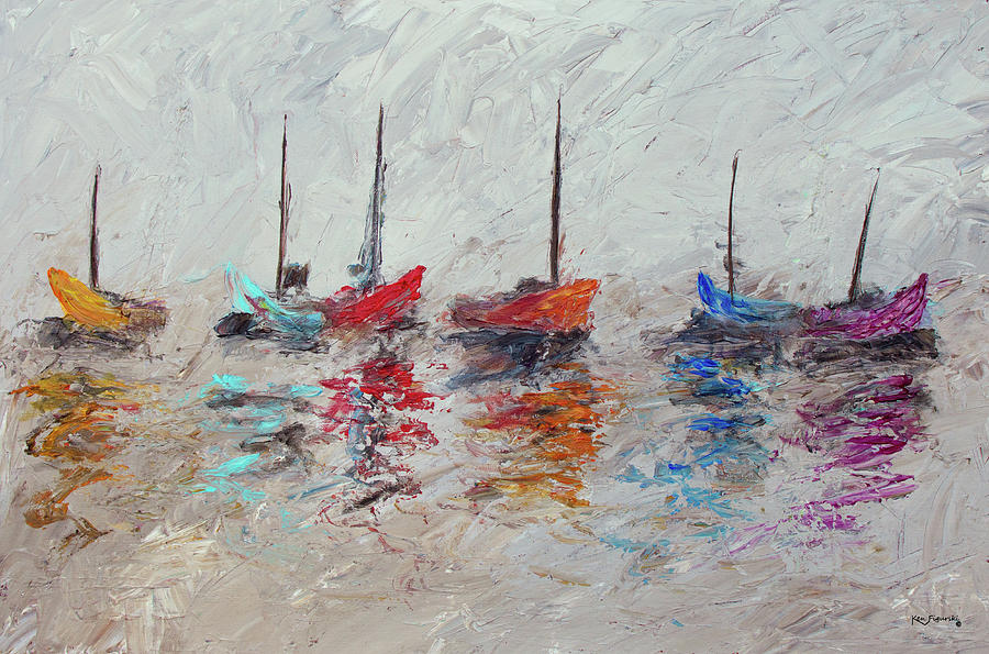 Key Painting - Colorful Modern Impressionistic Sailboat Painting 3 by Ken Figurski
