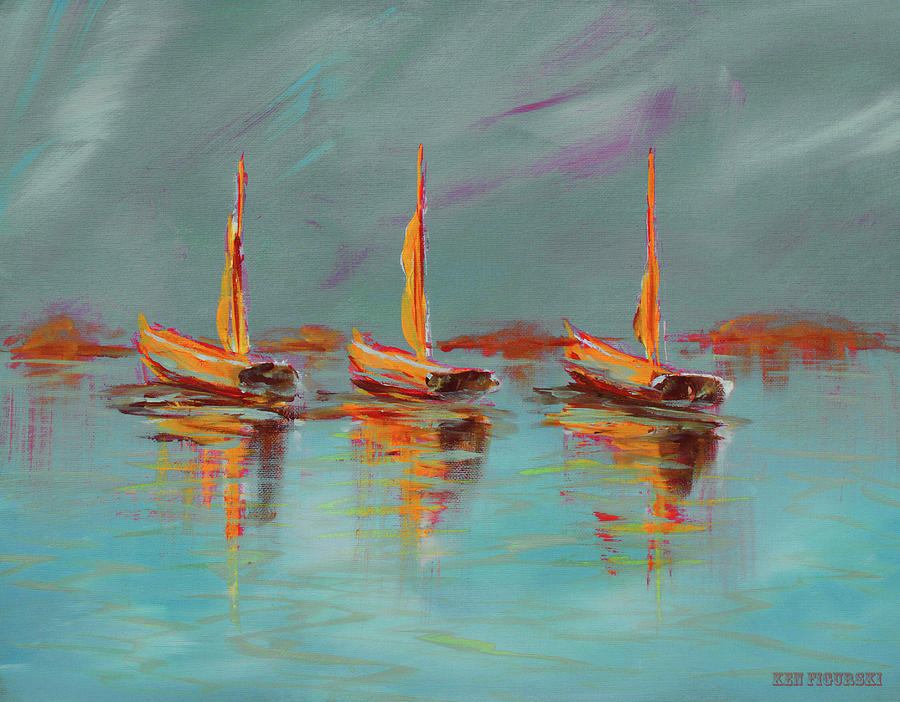 Colorful Modern Sailboat Painting Blue Painting by Ken Figurski