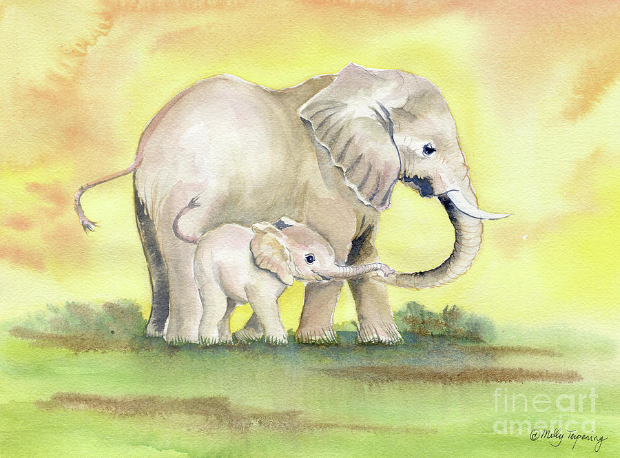 Colorful Mom and Baby Elephant 2 Painting by Melly Terpening