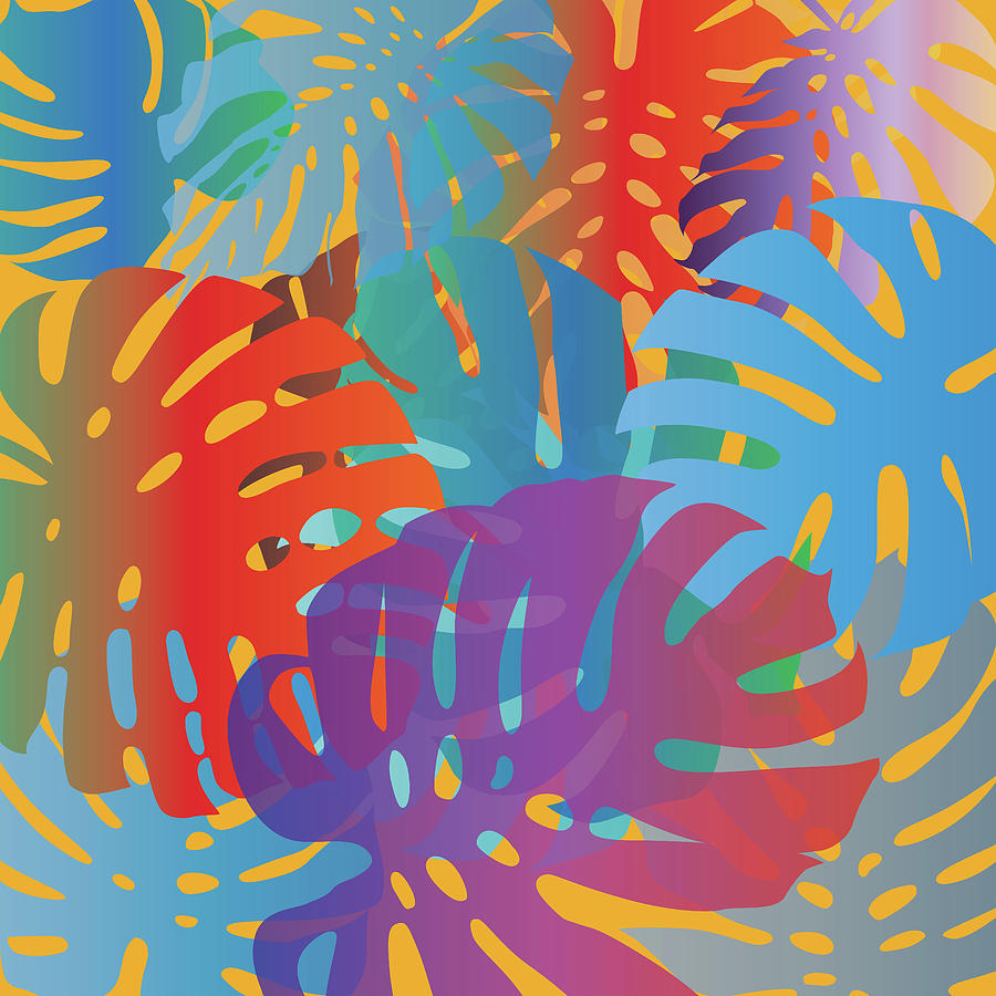 Nature Mixed Media - Colorful monstera leaves 2 - gradients by Maria Biro Nature Mixed Media - Colorful monstera leaves 2 - gradients by Maria Biro
